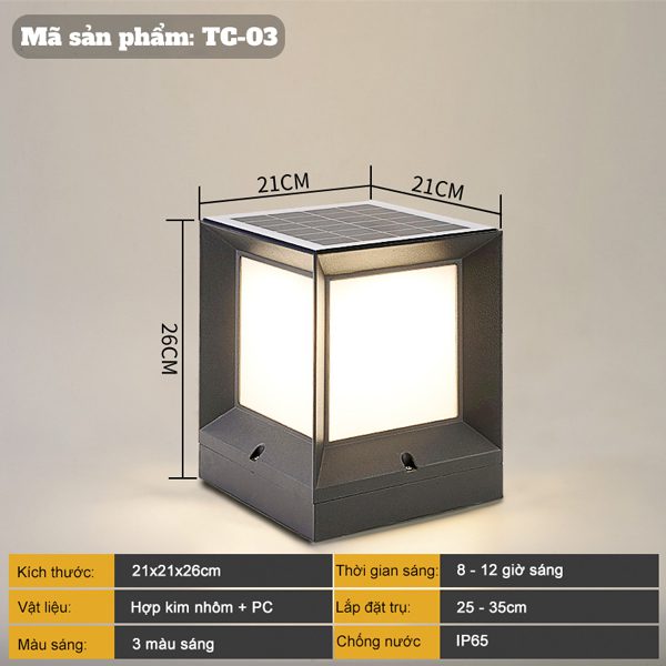 ĐÈN TRỤ CỔNG NĂNG LƯỢNG MẶT TRỜI-TC03 - Ảnh 3